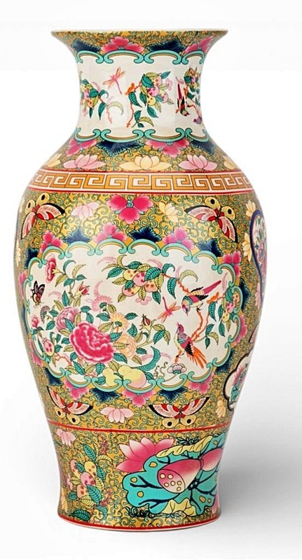 Colorful Famille Rose Chinoiserie Porcelain Vase. Hand Painted (14.50”H) gallery