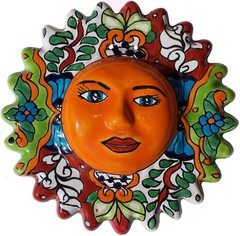 Mexican Handmade Garden Pottery Talavera Wall Ceramic Multicolor Sun Face 9″