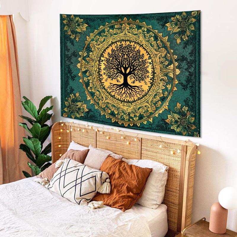 Zussun Tree of Life Fantasy Forest Tapestry Vintage 48"L x 36"W, Gold Yellow gallery