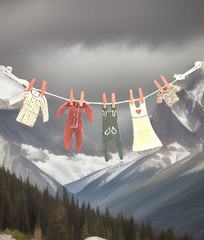 Laundry Room Wooden Clothesline Wall Decor Country Wash Day Garland Folk Art