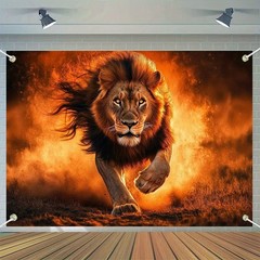 Lion Theme Wall Tapestry – Soft Peach Light Beige Fabric, Durable 100% Polyester