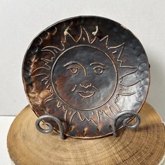 Handmade Ceramic Celestial Wall Hanging Sun Face 8.75” Textured Copper Tone VGC