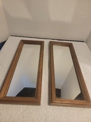 Set of 2 Vintage Narrow Wood Framed Wall Mirrors Vertical or Horizontal 13.25”
