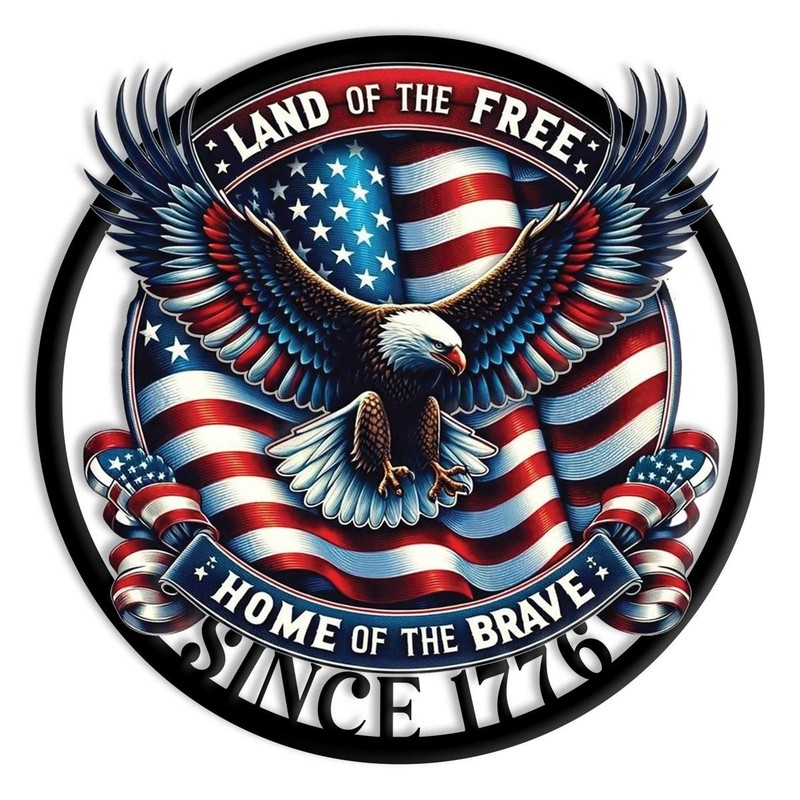Land Free Home Brave Metal Sign Patriotic Eagle American Flag Wall Art Decor gallery