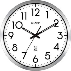 12 Inch Atomic Analog Wall Clock Silver Brushed Finish Auto Set Battery Operated