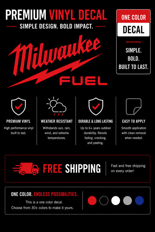 Milwaukee Fuel Tools Decal Large 4" - 12" 17" 22" - Sawzall Drill Impact M12 M18 gallery