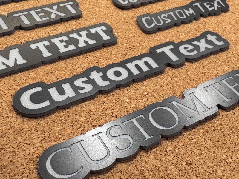 Custom Engraved Car Name Emblem Badge - Black with Gray - Customized Text Names! gallery
