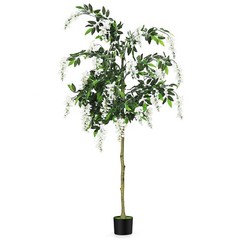6FT Tall Fake Wisteria Tree with Flowers and Wood Trunk in Pot for Home Office