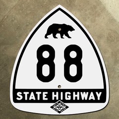 California CSAA bear route 88 highway road sign auto club AAA Carson Pass Sierra