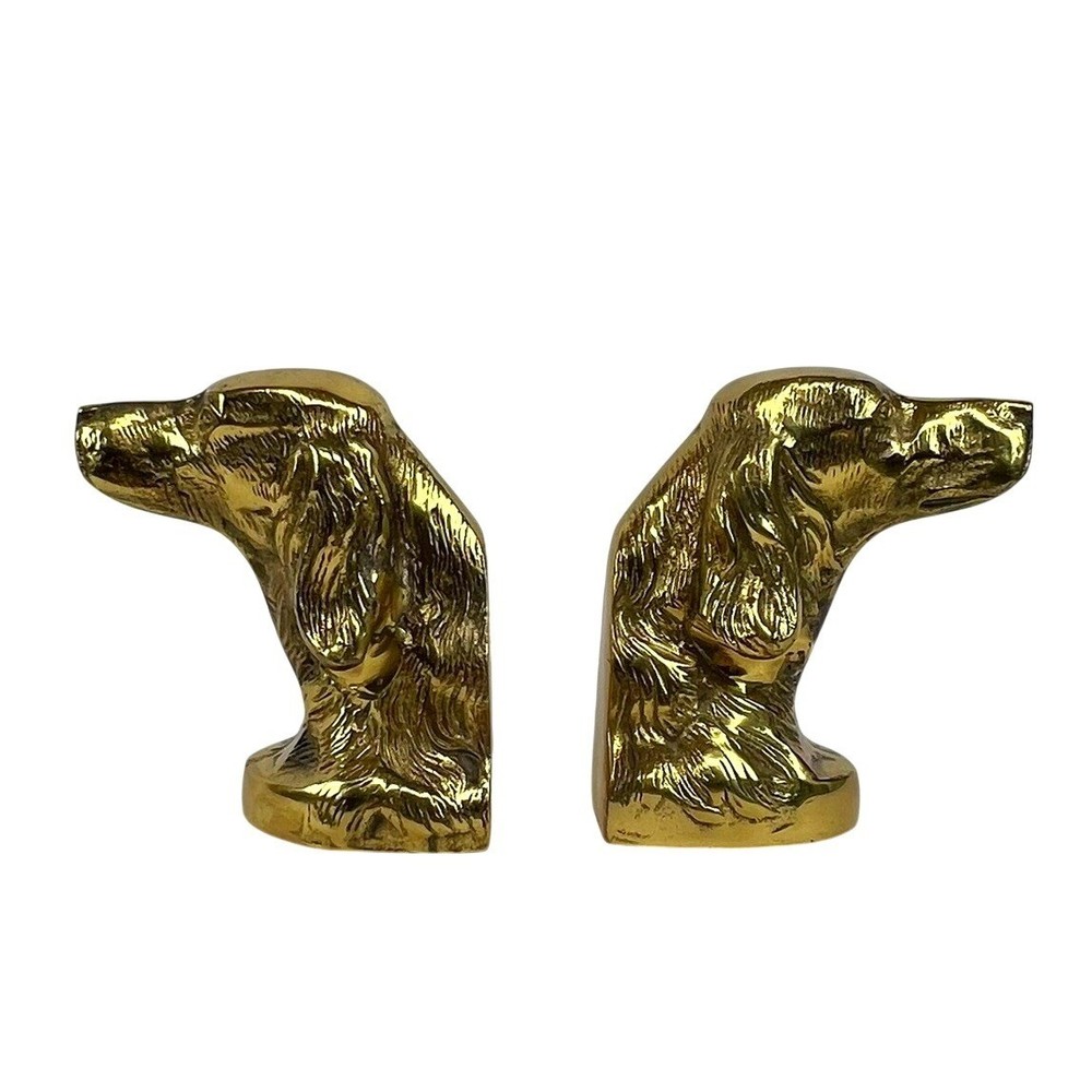 Vtg Solid Brass Irish Setter Dog Bookends English Pointer Hunting 5" Korea