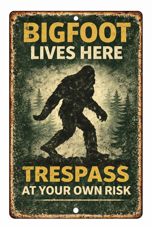 Bigfoot Lives Here 8x12 Metal Sign Funny Cabin Man Cave Decor gallery