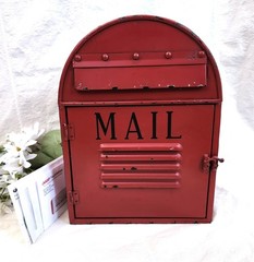 Red Metal Mailbox Vintage Style Rustic Wall Hanging or Table Decor