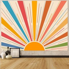 Boho Sun Tapestry Retro 70s Sunset Sunrise Tapestries for 48″L x 36″W Orange