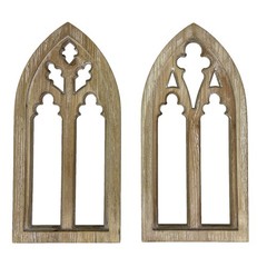 Zeckos Whitewashed Wood Gothic Arch Window Frame Wall Decor 2 Piece Set