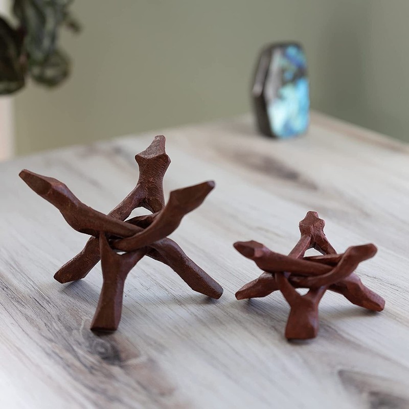 2 Piece Wooden Tripod Stand - 4" & 6" Hand-Carved Room Decor Holder ~ Ideal for gallery