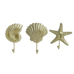 Gold Seashell Starfish Shells Decorative Wall Hooks 3Piece Set Beach Ocean Decor