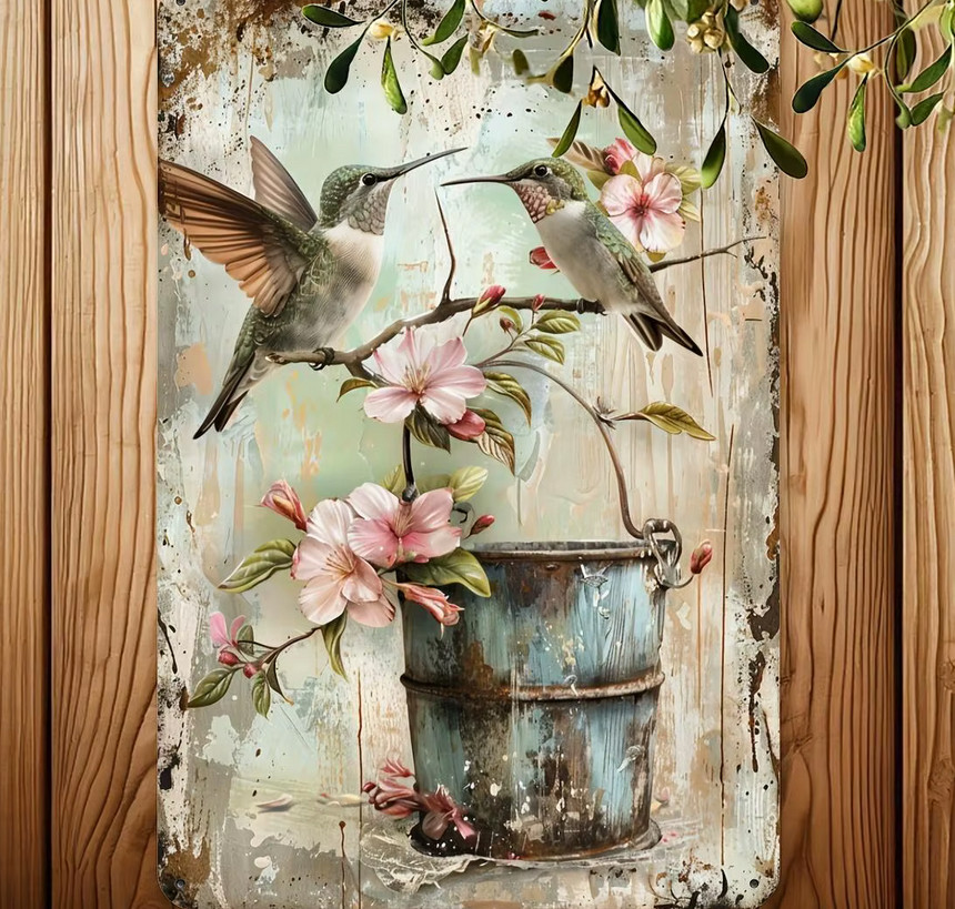 Hummingbirds Wall Decor French Country Vintage For Any Room Metal Tin Sign 8x12