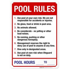 Pool Rules Sign, Red Pool Sign, 10×14 Inches, Rust Free .040 Aluminum, Fade Resi