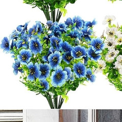 12 PCS Artificial Flowers Outdoors BLUE Silk & Plastic Flowers UV resistant NEW