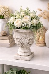 Vintage Terracotta Urn Vase Distressed Farmhouse Rustic Relief Planter Aged