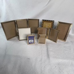 Vintage Gold Metal Picture Frame Lot Ornate Folding Tabletop Assorted 7pc BiFol