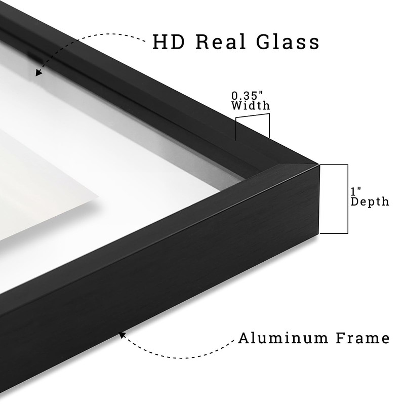 12x18 Floating Picture Frame, Black Aluminum Metal Frame with Real Glass gallery