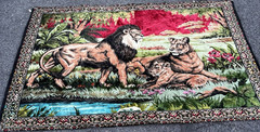 D.F.C. RON Lion Family Woven Cotton Tapestry, Multicolor Fringe, Horizontal