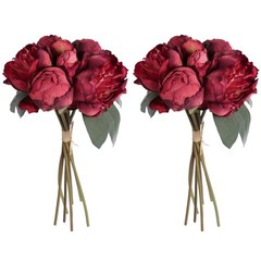 2 Bouquets Red Peonies Silk Flowers 14 Heads Faux Peony Wedding Decor