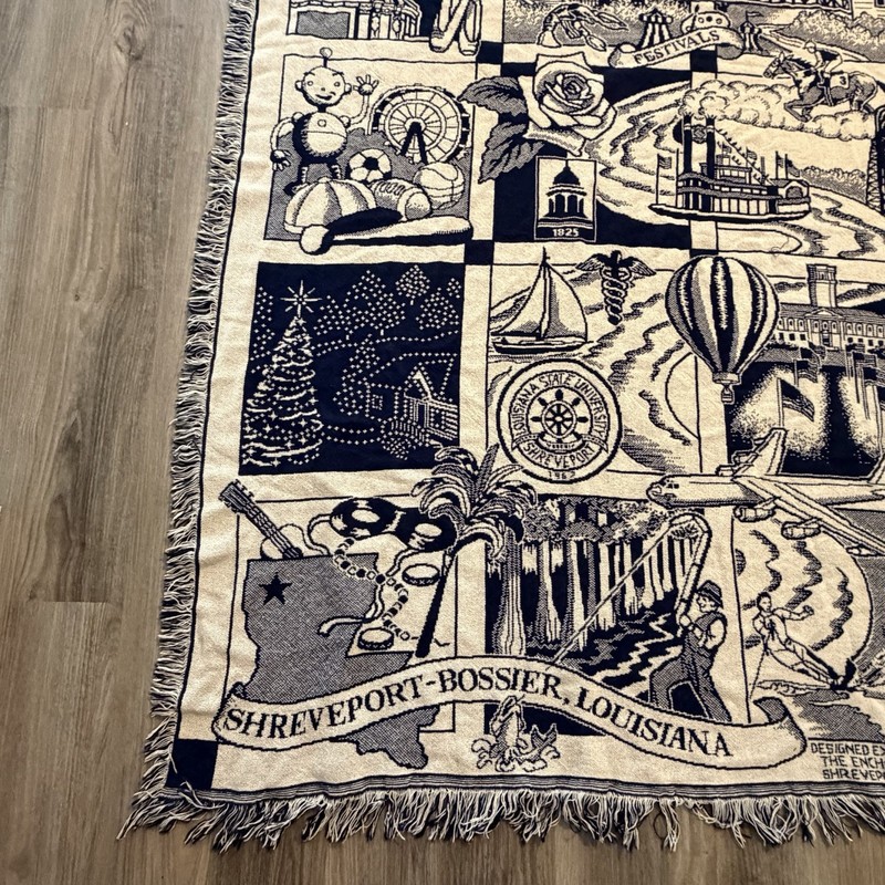 Shreveport - Bossier Louisiana VTG Fringed Tapestry Wall Blanket 48 X 62 gallery