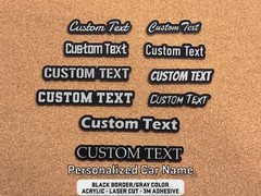 Custom Engraved Car Name Emblem Badge – Black with Gray – Customized Text Names!