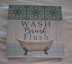NWT Greenbrier “Wash Brush Flush” Mint Green & Gray Wall Plaque 8X8
