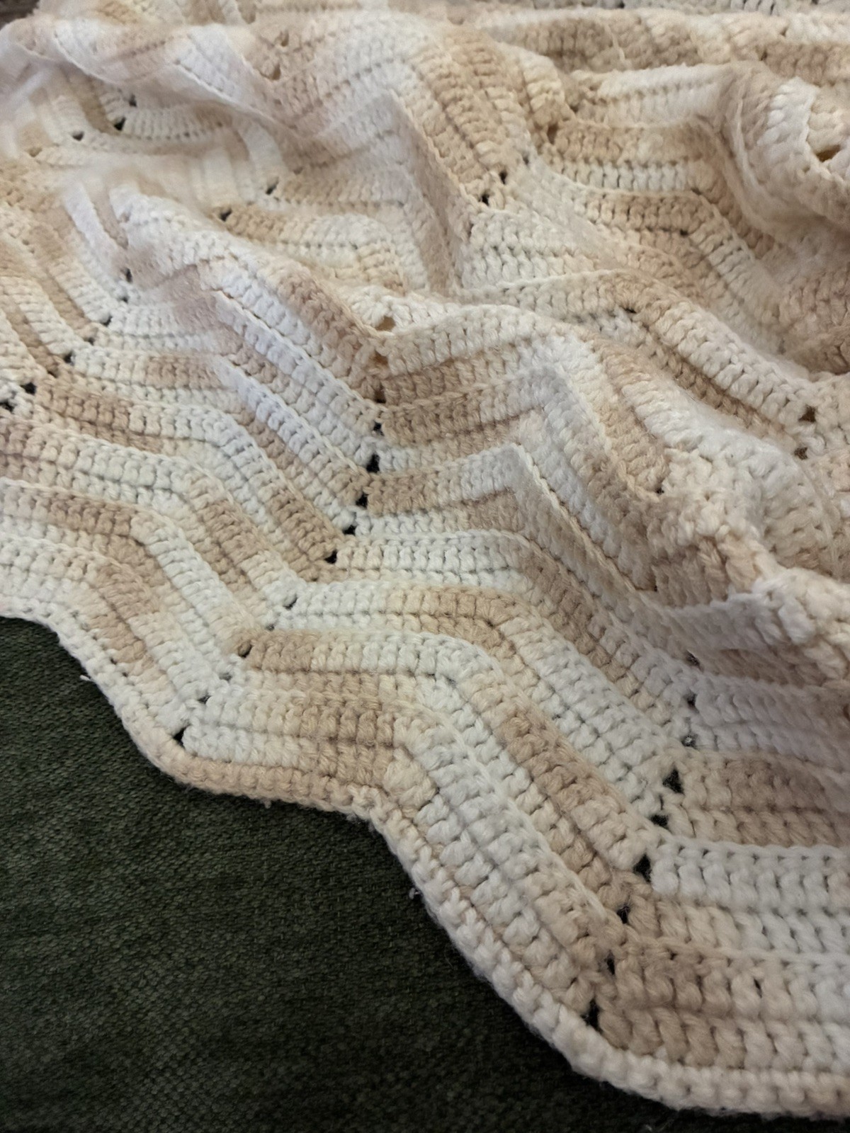 Handmade Crochet Afghan Throw Blanket Neutral Beige & White Cottage Core 68 x 68 gallery