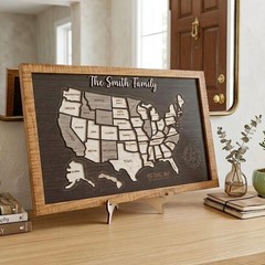 USA Travel Map Tracker Retirement Gift 50 States Wooden Puzzle RV Map