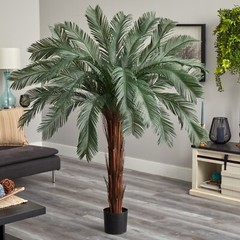 6 FT Cycas Palm Artificial Tree with Natural Trunk UV Indoor/Outdoor Home Decor.