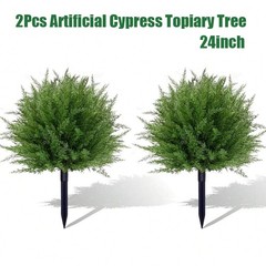 2Pc Artificial Cypress Topiary Tree Fake Faux Cedar F Porch Outdoor UV Resistant