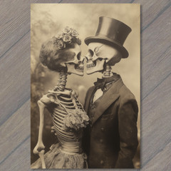 Art Print Gothic Wedding Skeleton Couple Top Hat Roses Romantic Love Emo Spooky