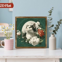 Vintage Floral Tabby Cat Wooden Plaque Victorian Home Decor for Entryway Cafe