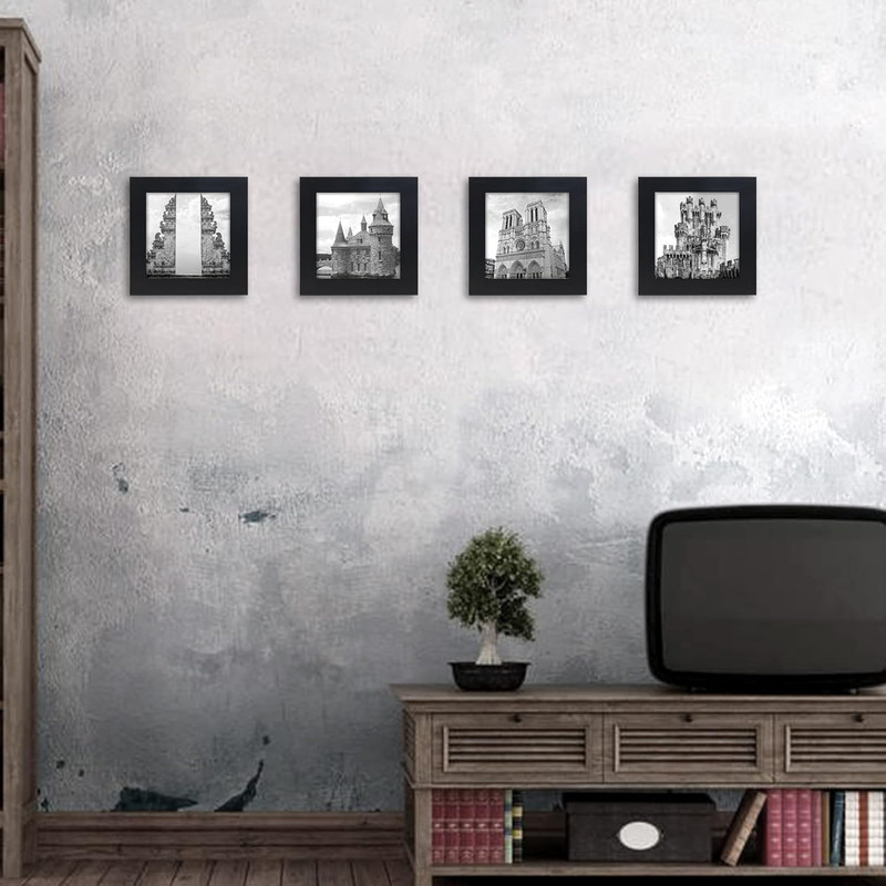 5X5 Black Picture Frames Square Classic Natural Wood 6 Pack for Wall Mounting an gallery