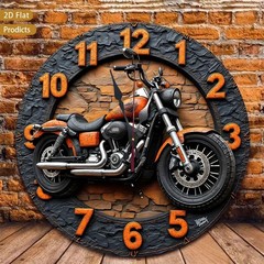 Motorcycle Wall Clock Metal Sign Rustic Biker Garage Man Cave Decor Round Plaque