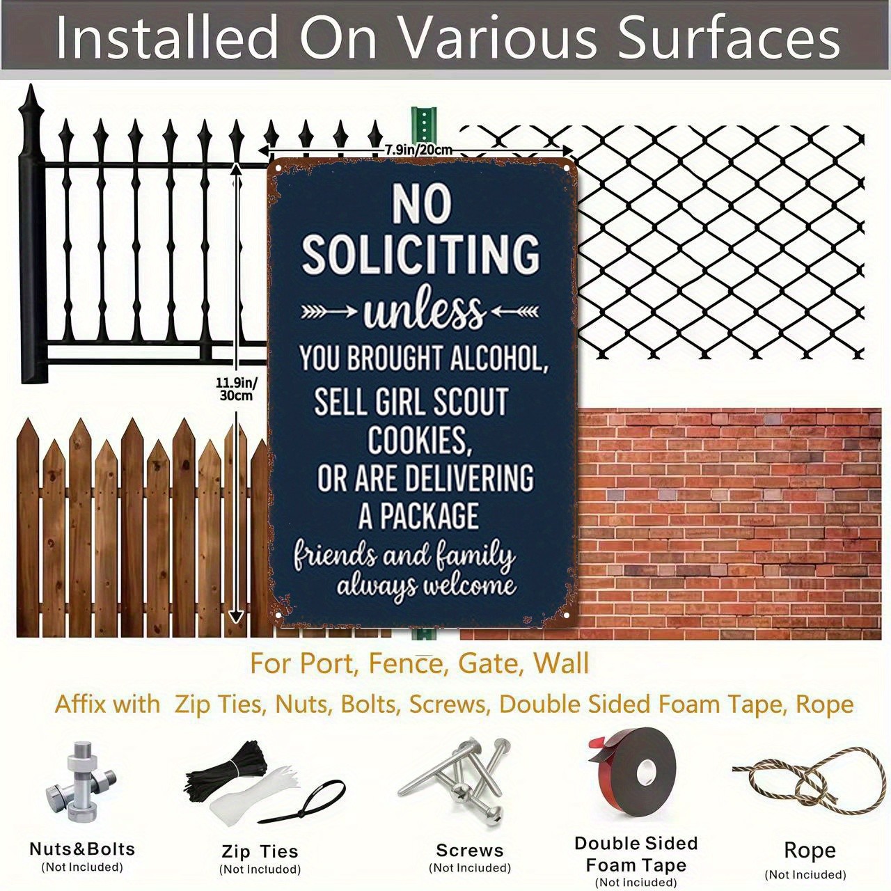 Tin Sign 8X12 Inches "No Soliciting" Metal Wall Decor gallery