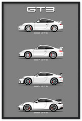 Porsche 911 GT3 Generations Poster Print – Iconic 996, 997, 991, 992 in Detail!