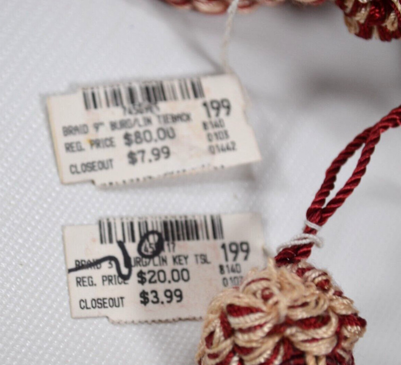 Lot of 4 Vintage Red & Ivory Drapery TieBacks Twisted Cord Regency Shabby Chic gallery