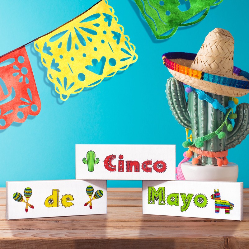 JennyGems Cinco de Mayo Decorations, 3pc Mini Wood Block Signs, Fiesta Decor gallery