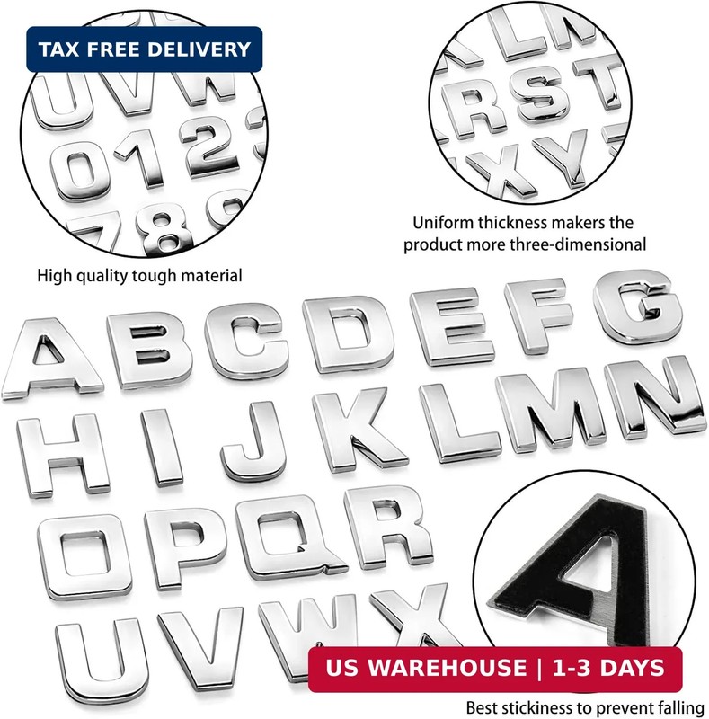43Pcs Car Emblem Letters Sticker DIY 3D Chrome Number Symbol Badge Decal New gallery