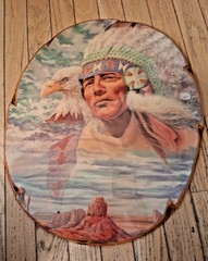 Beautiful Indian Chief/Eagle Decoupage Wood Wall ART Plaque 14″X18