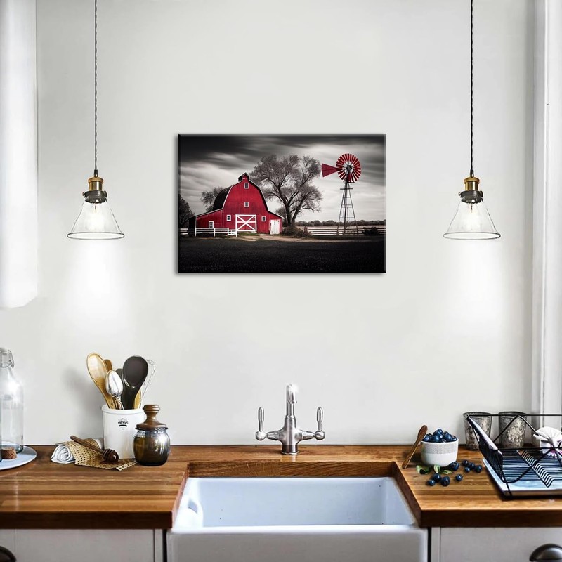 12x16 Red Barn & Windmill Artwork - Rustic Farmhouse Canvas for Any Room gallery