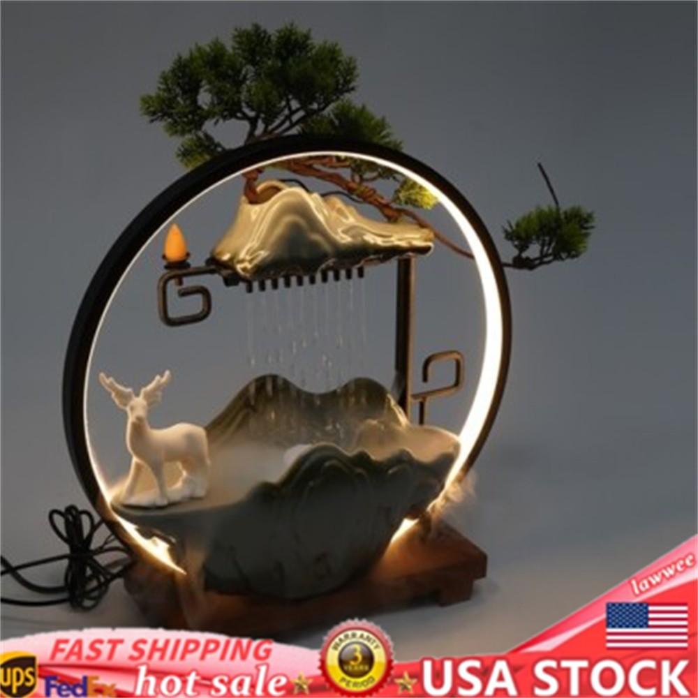 Tabletop Fountain Ceramics Waterfall Lucky Flowing Water Feng Shui Home Ornament gallery