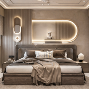 Modern Minimalist Bedroom with Sculptural Lighting