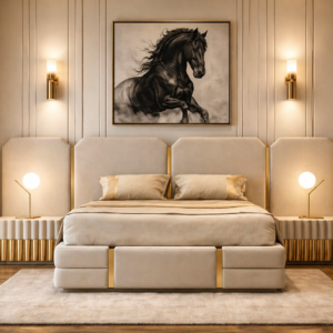 Elegant Luxury Bedroom with Monochrome Artwork