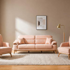 Elegant Blush Pink Sofa Set with Modern Lighting